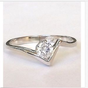 Sterling Silver Engagement Ring Size 9 10 Solitaire Cubic Zirconia Freeform 925